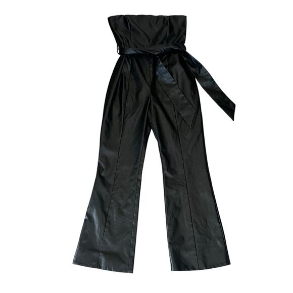 Majorelle Revolve Women’s Chloe Black Vegan Faux Leather Flared Leg Jumpsuit XL - Picture 11 of 12